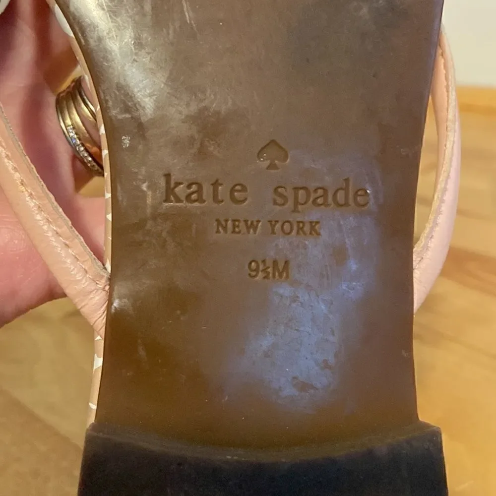 Kate Spade Taupe & Blush Pretty Bow Leather Slide On Flip Flop Sandals Size 9.5